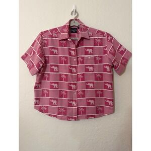 Vintage Company One Pink Elephant Palm Tree Block Print Hawaiian Aloha Shirt 2X